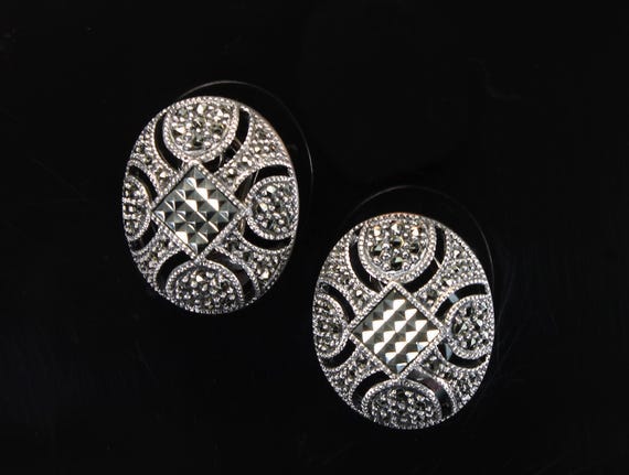 Vintage Judith Jack sterling silver marcasite earrings, omega back, Christmas gift idea