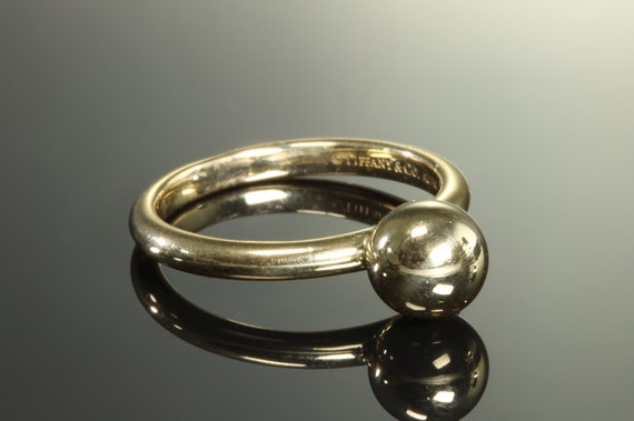 Tiffany & Co 18K yellow gold ball ring, size 8.25 only, trendy chic statement jewelry, Mother's day gift for her