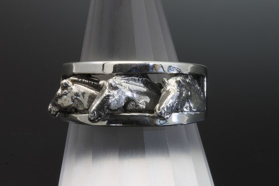Handmade sterling silver 3 Norwegian Fjord horsehead ring, Cavallo herd collection, horse breeds, equestrian gift, unisex jewelry, giddy up!