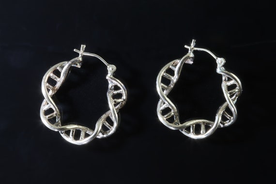 DNA jewelry! Handmade 14K yellow gold DNA strand hoop earrings, genealogy, genetic statement family ties, gift for anyone