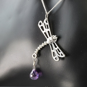 Sterling Silver Dragonfly Pendant with Purple Cubic Zirconia Briolette by Cavallo Fine Jewelry