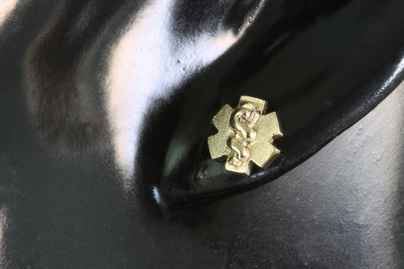 Star of Life stud earrings 14K yellow gold, first responders, EMTS, Paramedics, medical personnel great gift idea, gold stars