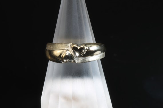 Handmade 14K yellow gold two hearts ring, double hearts, unisex ring, wedding anniversary love