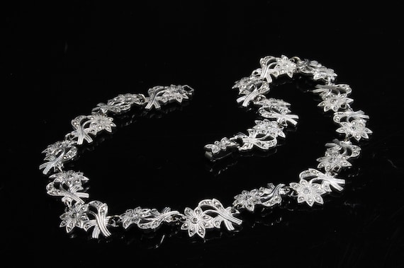 Vintage mid century style sterling silver and marcasite choker, 14.5"