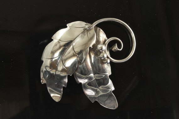 Vintage Manca sterling silver leaf brooch, big and bold statement jewelry, scarf pin,