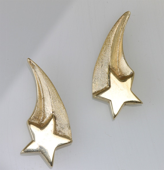 Our handmade 14K yellow Gold Shooting Star Earrings, Xmas gift idea, stargazer, celestial jewelry