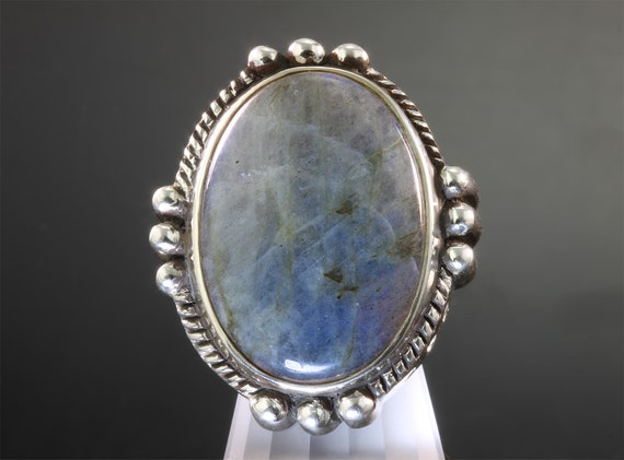 Large Labradorite cabochon sterling silver handmade ring, statement jewelry, magical, blue!