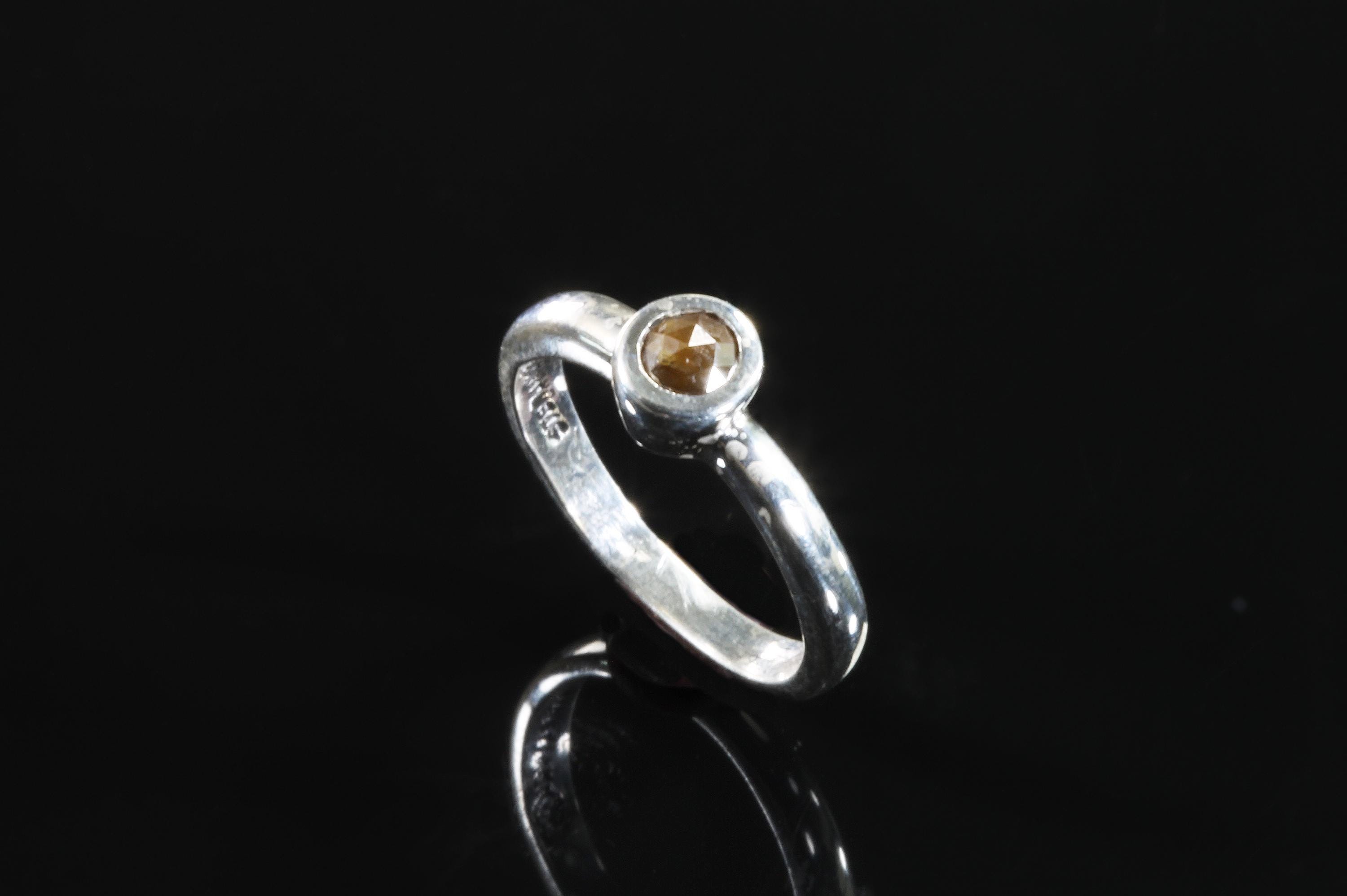 Our handmade sterling silver .29 ct rosecut chocolate diamond solitaire ring promise or wedding ring unique stone jewelry gift for anyone