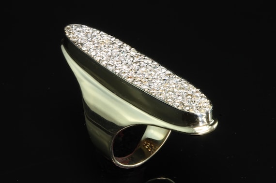 Vintage Long and heavy 14K yellow gold pavé diamond ring, retro statement eye catching jewelry, 1970s hippie vibes, great gift idea