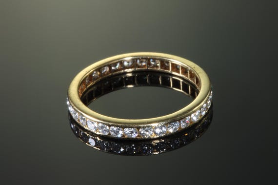 Vintage 1942 Tiffany and Co 18K Yellow gold diamond eternity band, size 6 only, .96 ctw, sparkles, wedding ring, statement estate jewelry