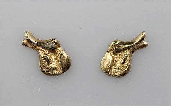 Handmade 14K Yellow Gold Hunt Seat Saddle Earrings, studs, equestrian attire, tack, horse jewelry, fine jewelry, gift idea