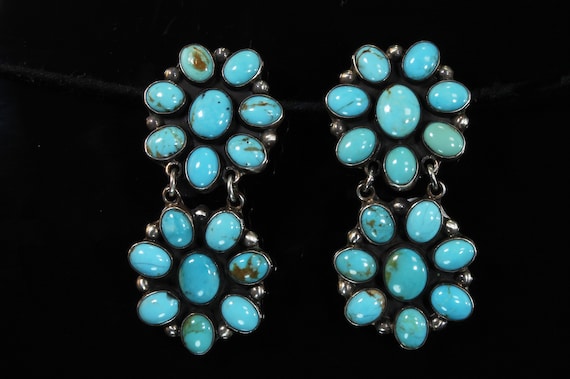Vintage Della and Frances James sterling silver and turquoise clip on earrings, Navajo, southwestern, statement jewelry
