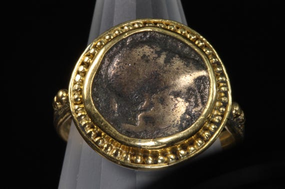Ancient Greek coin (Athena?) 22K yellow gold ring. Size 8 only