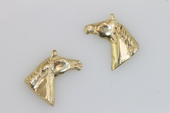 Handmade 14K yellow gold Quarter horse stud earrings, equestrian gift, horse jewelry, cowgirl, cowboy, unisex jewelry