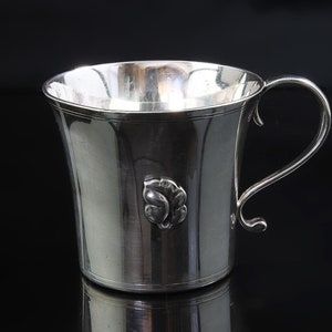 Georg Jensen vintage sterling childs cup, #1202 floral design, bygone elegance, Denmark, birthday baptismal childrens gift, collectible