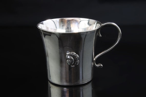 Georg Jensen vintage sterling childs cup, #1202 floral design, bygone elegance, Denmark, birthday baptismal childrens gift, collectible