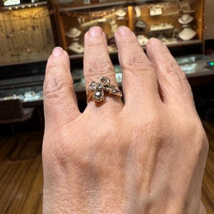 Anillo vintage de oro amarillo de 14 quilates con trébol de 0,85 cts y diamantes. ¡Suerte irlandesa! imagen 5