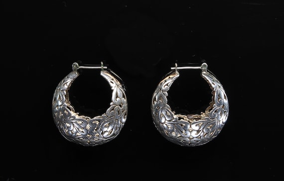 Vintage Jezlaine hoop earrings, sterling silver 925, ornate art nouveau style