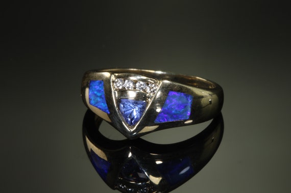 Vintage inlaid blue opal, tanzanite diamond ring, size 6.5 only, beautiful blue gemstones, October birthstone, Mother's Day gift