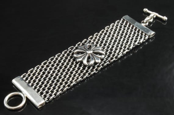 Vintage sterling silver mesh and maltese style cross bracelet, goth jewelry, neckwear