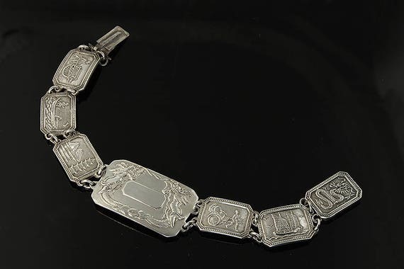 Vintage Sterling Silver Chinese motif Link ID Bracelet, dragon, artistry