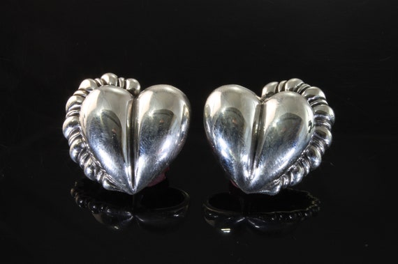 Vintage Barry Kieseletstein-Cord sterling silver heart shaped clip on earrings,