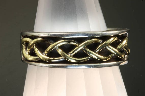 Handmade Sterling Silver and 18K Yellow Gold Ring, unisex jewelry, braids, gift for anyone, Father’s Day masculine.