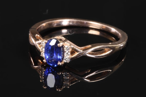 Vintage 14K rose gold tanzanite and diamond ring, vivid blue gemstone, December birthstone, feminine dainty jewelry