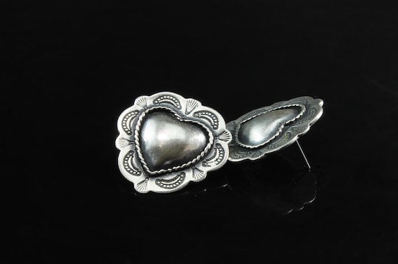 Vintage southwestern style sterling silver heart shaped stud earrings, Valentine's day gift, everyday jewelry, women's fashion, gift for her
