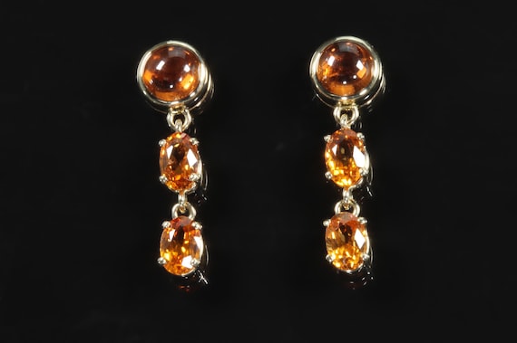 Vintage Orangy citrine and mellow yellow 14K gold drop earrings, eye catching, colorful ear candy, November birthstone, great gift idea
