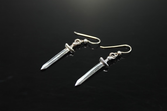 Handmade sterling silver, sword earrings, warrior, gift for anyone, weapon, statement jewelry, drop earrings, dangle earrings