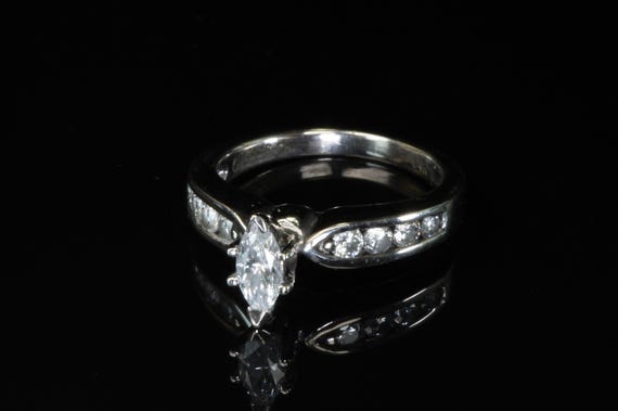 Vintage 14K white gold marquis diamond engagement ring, fancy cut, eye clean diamonds, marry me, love