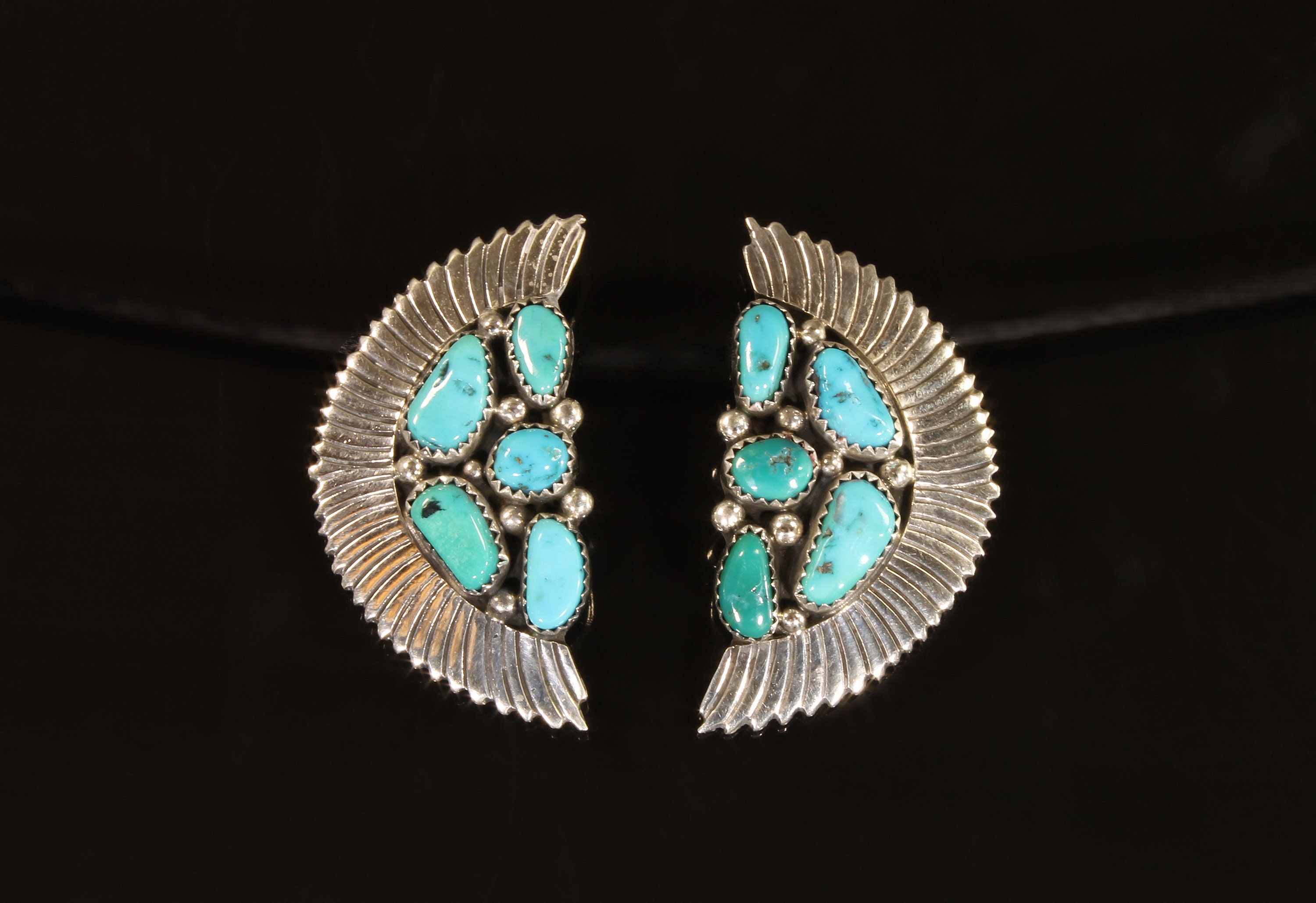 Amazing Vintage Native American Navajo Turquoise Eye Sterling Silver Earrings Amazing Vintage Native American Navajo Turquoise Eye Sterling Silver Earrings