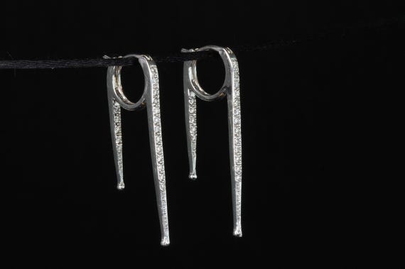 Sparkly icicles for your ears! 14K white gold and diamond drop but hoop earrings