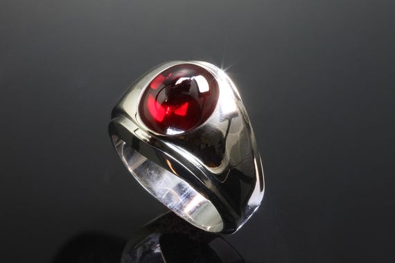 Vintage Ruby cabochon 14K white gold masculine ring size 7.5 only