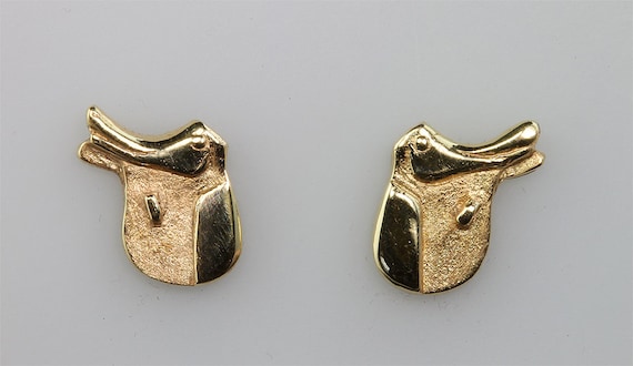 Handmade 14K Yellow gold dressage saddle stud earrings, equestrian gift, horse lover