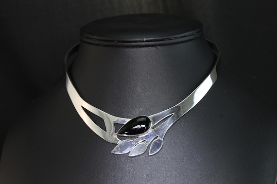 Vintage Mexico choker 925 sterling silver and black onyx