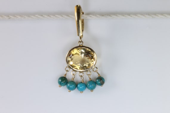 Vintage Ross Simons 14K yellow gold, citrine and turquoise drop earrings
