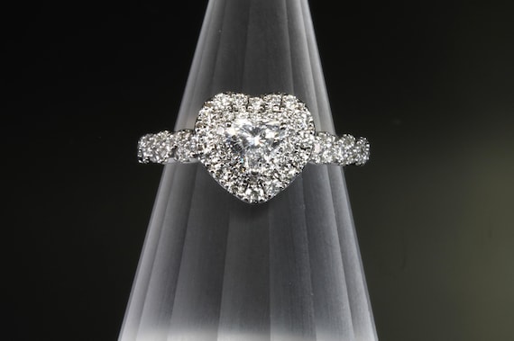 Vintage heart shaped diamond ring, 14K white gold, engagement, promise, wedding or anytime ring, estate jewelry