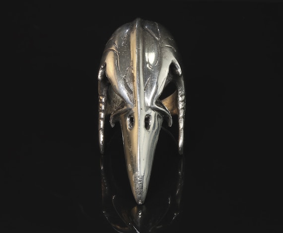 Amazing bird skull ring, sterling silver, southwestern style unique vintage unisex artisan jewelry