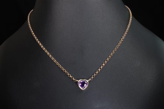 Vintage Amethyst heart 14K yellow gold 16" necklace