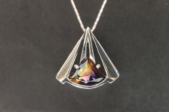 One of a Kind! Handmade Ametrine and sterling silver pendant, Out of this World! big and bold jewelry, purple amethyst yellow citrine quartz