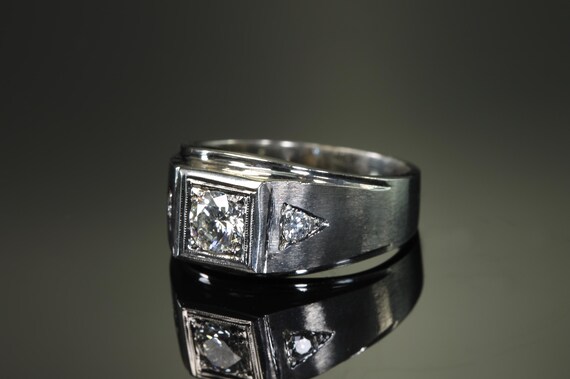 Man's vintage 14K white gold and diamond ring, gentlemen jewelry, gift for him, mid century style, size 10.75