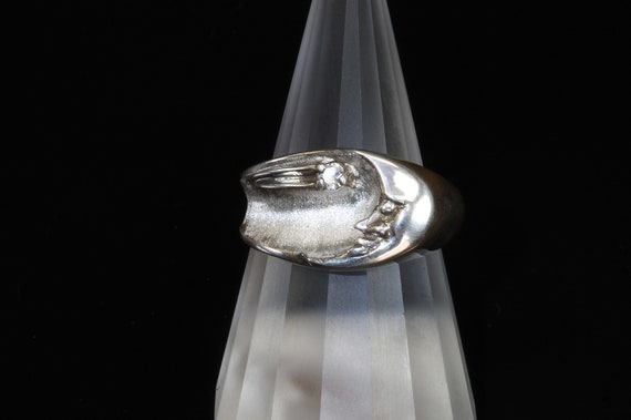Handmade man on the moon sterling silver ring, .03 carat diamond star, celestial unisex jewelry, moon ring