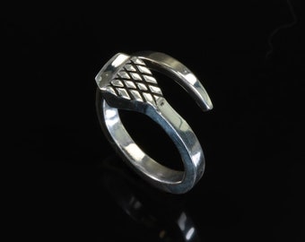 Handmade Horse shoe nail ring, sterling silver, equestrian gift, prairie wedding band