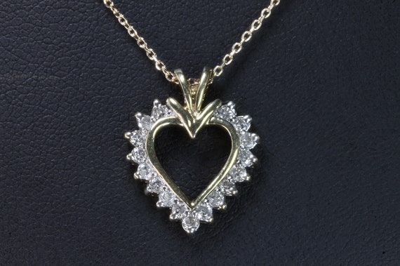 Vintage 10K yellow gold diamond heart pendant, Valentine's day gift for her, 18" chain included