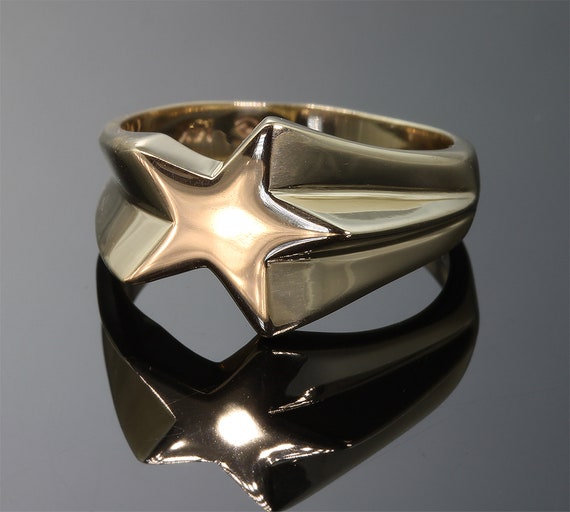 Handmade 14K yellow gold shooting star ring, celestial, star gazing, fine jewelry, twinkle twinkle, unisex jewelry