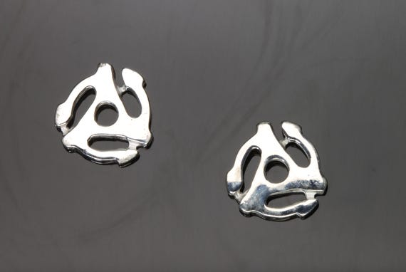 Our handmade sterling silver 45 adaptor stud earrings, nostalgic, record player, retro, record albums, 45s, music playing, gift idea