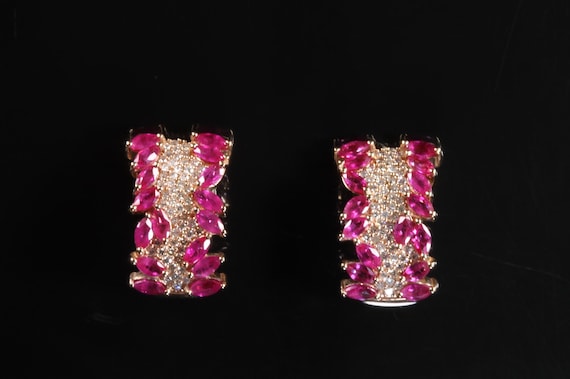 Sparkles! Effy 14K rose gold ruby and diamond earrings