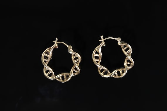 Our Handmade DNA hoop earrings, 14K yellow gold genetic jewelry, double helix, statement jewelry